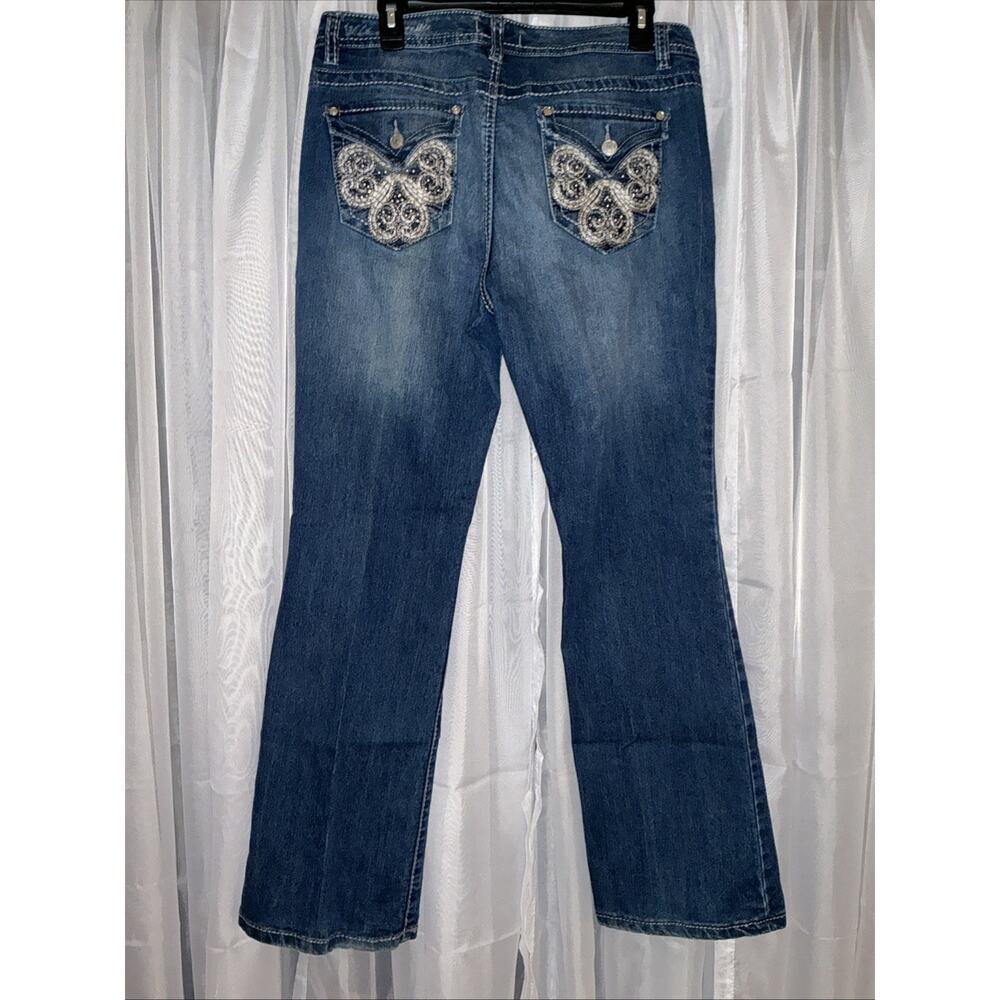 Women’s Y2K Style Flattering Bootcut Jeans With Rhinestone Pockets Size 12 - Picture 7 of 11